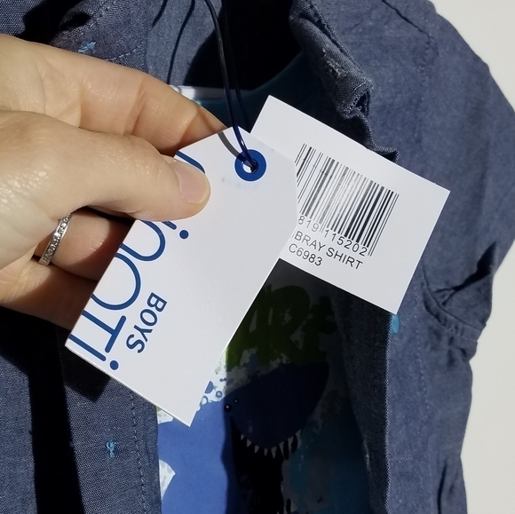 NWT Minoti Button Down Shark Button Shirt 18-23m - Picture 5 of 5